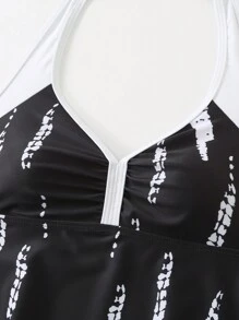 Swim Lushoire Top de bikini corto con tirantes anchos y estampado abstracto, estilo informal de vacaciones para mujer de talla grande y madura