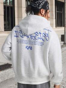 Manfinity VCAY Sudadera con capucha de punto holgada con estampado de letras para hombre, para otoño e invierno - Gris - Ver 1
