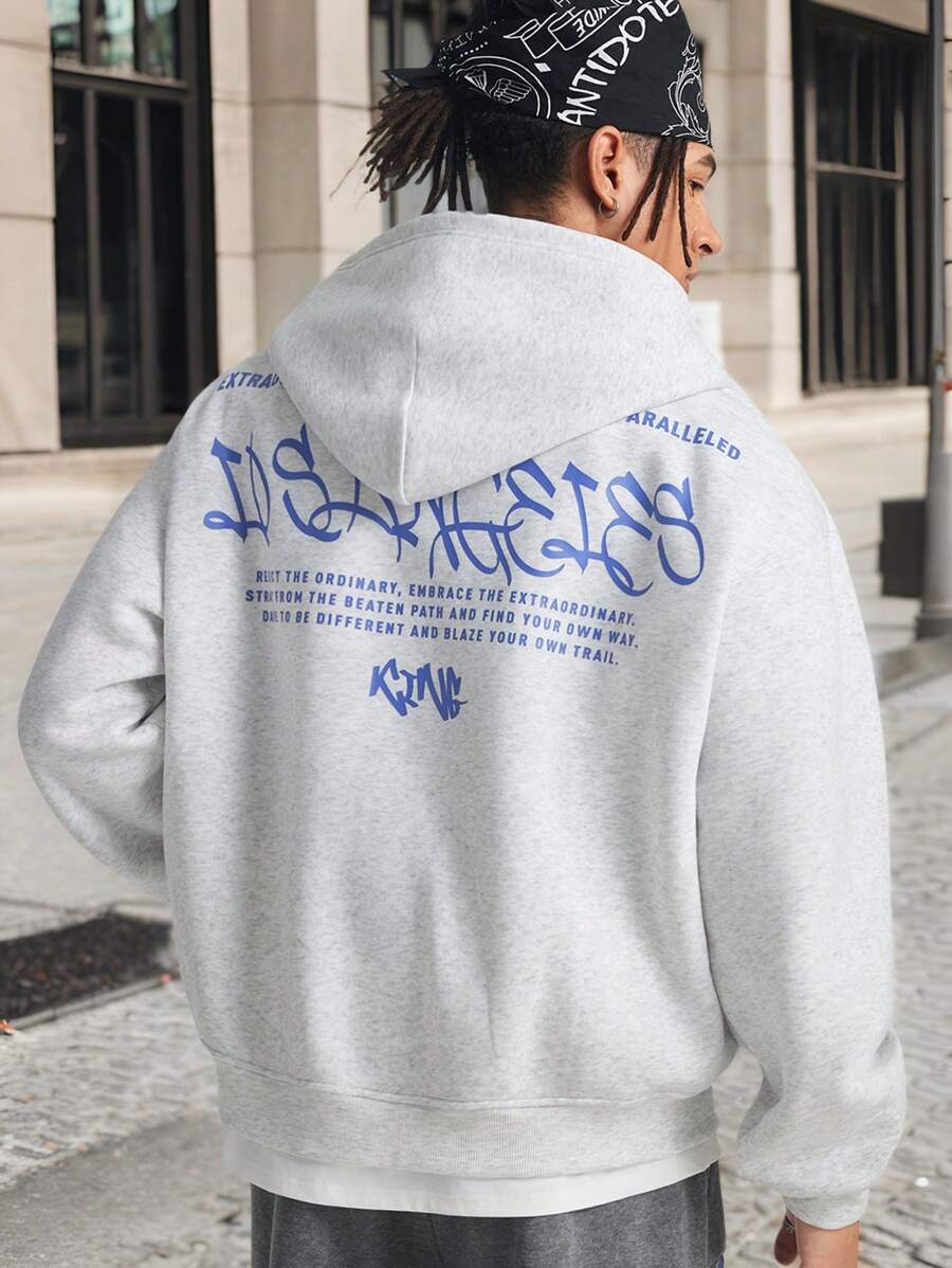 Manfinity VCAY Sudadera con capucha de punto holgada con estampado de letras para hombre, para otoño e invierno - Gris - Ver 1