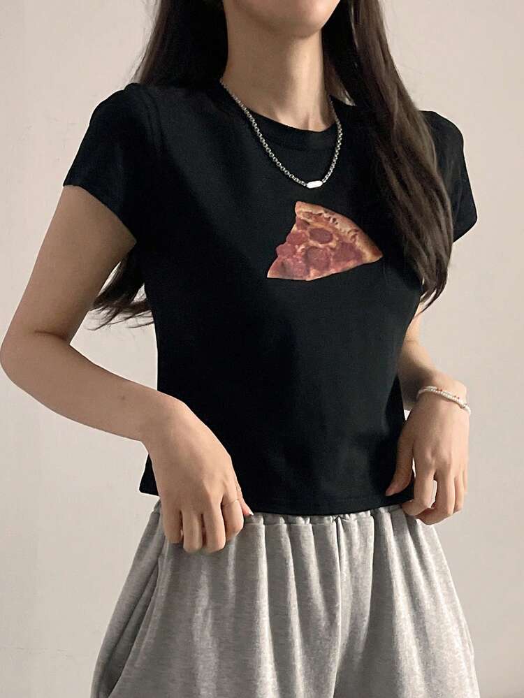 Women's Round Neck Short Sleeve Printed Casual Top, Everyday Wear Graphic Tee,Crop Tops Women