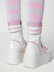 Kawaii 女士哥特朋克厚底粗跟踝靴 - 黑色 - 查看 5