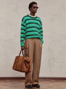 AKNOTIC Business Casual 男士修身休闲圆领长袖针织毛衣，黄橙色，适合秋冬 - 彩色 - 查看 8