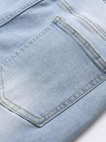 Manfinity LEGND 男士休闲简约牛仔短裤，日常穿着 - 藍色 - 查看 5