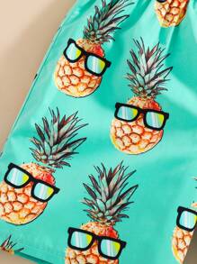 SHEIN Tween Boy Casual Pineapple Print Loose Shorts, Suitable For Summer Beach, Outdoor Play & Swimming - Multicolor - View 6