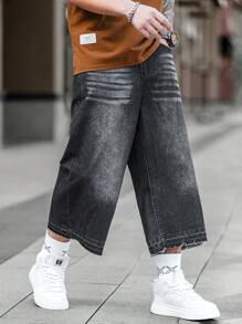 Manfinity EMRG 男式休闲宽松牛仔中长短裤，带口袋 - 灰色 - 查看 4