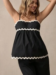 Boho Mama 波西米亚可调节吊带背心和阔腿裤两件套孕妇装 - 黑色 - 查看 7