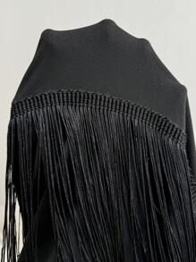 SHEIN Essnce Plus Size Women's Spring And Summer Valentine's Day New Style Fashion Casual Commuting Elegant Black Party Sexy Tassel Sleeveless Long Dress