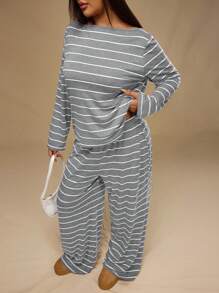 Forever 21 Plus Size Winter Losse Gestreepte Afslankende Casual Veelzijdige Comfortabele Brei Wijde Pijpen Nieuwjaar Uitgaan Broek