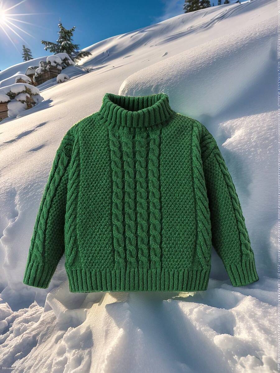 1-częściowy sweter dla chłopca, swobodny, uniwersytecki, wygodny, modny, prosty, praktyczny, uniwersalny, miękki, wygodny, gruby, z teksturą twist, golf dla dzieci, do szkoły, na co dzień, odpowiedni do szkoły, odpowiedni do podróży, odpowiedni do uprawiania sportu, odpowiedni na jesień i zimę, odpowiedni na Boże Narodzenie, dla rodziców z dziećmi i par - Wojskowa Zieleń - Zobacz 1