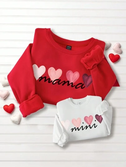 SHEIN LUNE Casual Simple Heart-Shaped Hand Painted Watercolor Graphic Print Loose Fit Long Sleeve Thick Sweatshirt For Women, Suitable For Family Gatherings