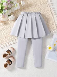 Kleine Mädchen Elastischer Bund 2-in-1 Plissee Hose, bequem für Sport, geeignet für Frühling/Sommer/Herbst - Grau - Übersicht 1