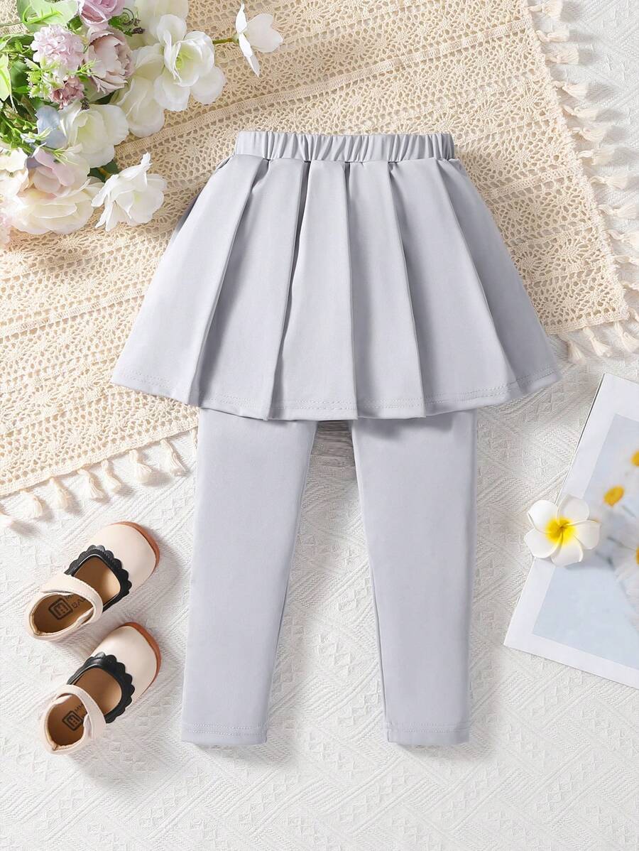 Kleine Mädchen Elastischer Bund 2-in-1 Plissee Hose, bequem für Sport, geeignet für Frühling/Sommer/Herbst - Grau - Übersicht 1