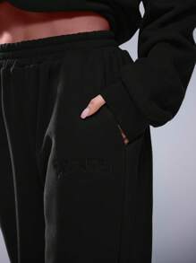 MUSERA Embroidered Oversized Wide Leg Sweatpants Vacation Spring