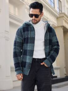 Manfinity VCAY Áo len cardigan dáng ôm tay raglan có mũ trùm đầu thường ngày cho nam, phù hợp cho mùa thu/đông - màu đen - Xem 4