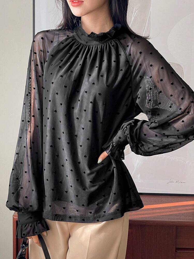 French Elegant Lantern Sleeve Collared Women Blouse Going Out Tops Women