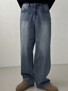 DAZY 男士简约前扣口袋休闲牛仔裤，日常穿着 - 藍色 - 查看 7