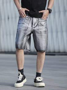 Claim Dot Men's Casual Denim Shorts, Simple & Fashionable For Everyday Wear - Grey - View 1