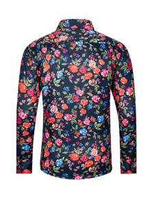 Manfinity RSRT Camisa casual de manga larga con botones delanteros y estampado floral all over para hombre