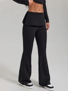 EURMUSE Women's Solid Flare Leg Mid Rise Pants - Black - View 4