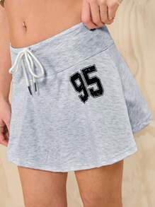 SHEIN EZwear Letter Graphic Drawstring Waist Skirt