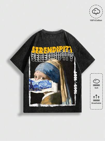 Street Life Men's Holiday Floral Print Acid-Washed Vintage Short Sleeve T-Shirt, Suitable For Daily Wear In Spring/Summer