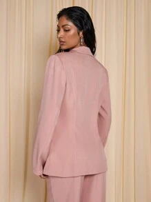 COSMINA Valentine's Day Padded Shoulder Pink Blazer Long Sleeve Jacket - Pink - View 2