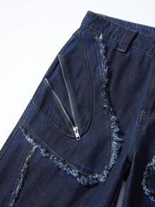 Street Life Men's Grunge Ragged Casual Everyday Frayed Zip-Up Baggy Loose Straight Leg Jeans - Blue - View 6