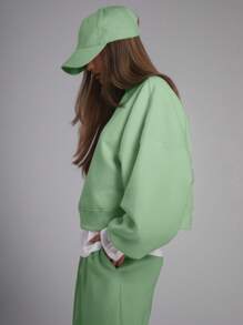 MUSERA Oversized Crew Neck Tracksuit Swestshirt Only Casual Cute Cosy - Mint Green - View 2