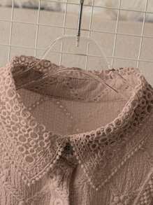 Franclia 女士蕾丝边法式领前纽扣长袖女式衬衫 - 棕色 - 查看 4