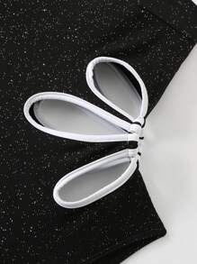 Swim Vcay Trang phục đi biển cho nữ với họa tiết lấp lánh thanh lịch màu trơn dây đeo rộng họa tiết hoa rỗng đồ bơi một mảnh phong cách nghỉ dưỡng giản dị - màu đen - Xem 5