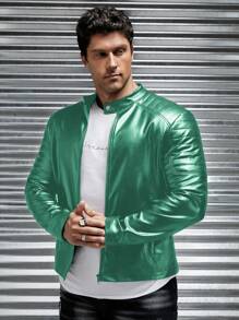 Manfinity Roughcore Men's Solid Color Front Zipper Pocket Casual Lightweight Jacket, For Fall Winter - Green - View 2