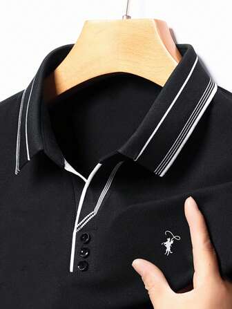 Manfinity Homme Herren Poloshirt mit kontrastierendem Besatz, Langarm, für Lässig-Tragen, Golf
