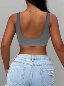 Zolique Women's Plain Sleeveless Slim Fit Tank Top, Casual Everyday Wear - Grey - View 2