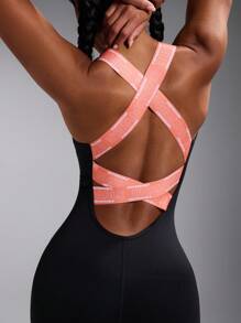 Powerista Women's Solid Color Patchwork Hollow Out Minimalist Fitted Casual Sports Jumpsuit