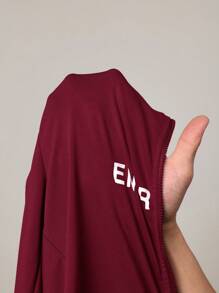 Slaydiva 2 件套女士休闲基本款高弹力修身长袖拉链字母印花上衣和裤子 - 玫瑰紅 - 查看 7