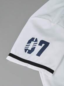 SHEIN Tween Boys Stylish Letter Print Casual Loose Baseball Jacket & Sports Shorts 2 Pieces Set, Street Fashion, Summer - White - View 6