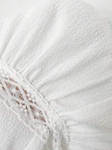 SHEIN VCAY Valentine's Day Women's Solid Color Lace Patchwork Sleeveless Shell Edge Casual Tank Tops - White - View 6