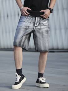 Claim Dot Men's Casual Denim Shorts, Simple & Fashionable For Everyday Wear - Grey - View 4