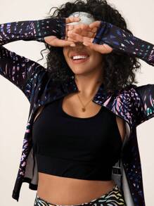 SHEIN All-Over Print Zip-Up Fitted Long Sleeve Active Jacket - Multicolor - View 4