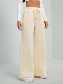 SHEIN Tall Women's Apricot Low-Rise Wide-Leg Sweatpants - Apricot - View 3