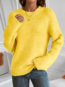 EMERY ROSE 女士黄色针织毛衣：厚实、保暖、舒适的冬季工作服针织套头衫秋季毛衣 - 黃色 - 查看 4