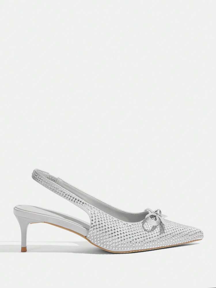 CUCCOO TILAWA Women's Silver Rhinestone Butterfly Pointed Toe High Heel Shoes, Elegant Minimalist Design, Suitable For Spring Casual Wear, Commuting, Formal Events Spring Shoes Spring Break Easter Prom Heels