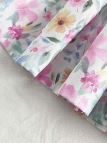 Souflis Souflis 女婴春夏花卉水彩印花收腰蝴蝶结无袖公主裙，优雅适合外出、野餐、下午茶、派对、生日，0-3 岁 - 粉色 - 查看 4