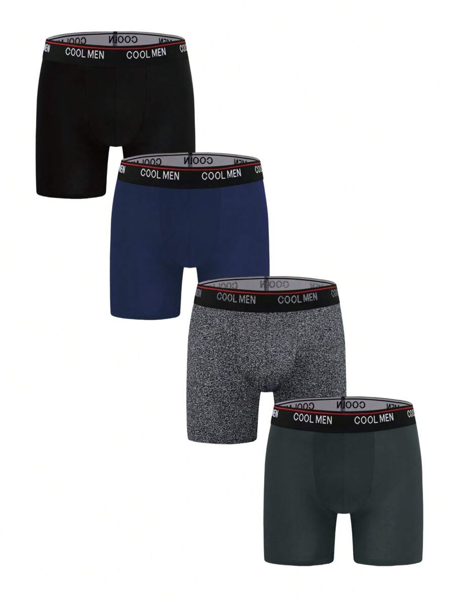 4pcs/Pack Men's Solid Color Patchwork Letter Print Detail Briefs - Multicolor - View 1