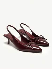 CUCCOO CHICEST 尖头细高跟鞋领结勃艮第酒红色女式高跟鞋，优雅复古风格，适合正式场合 - 酒紅色 - 查看 2