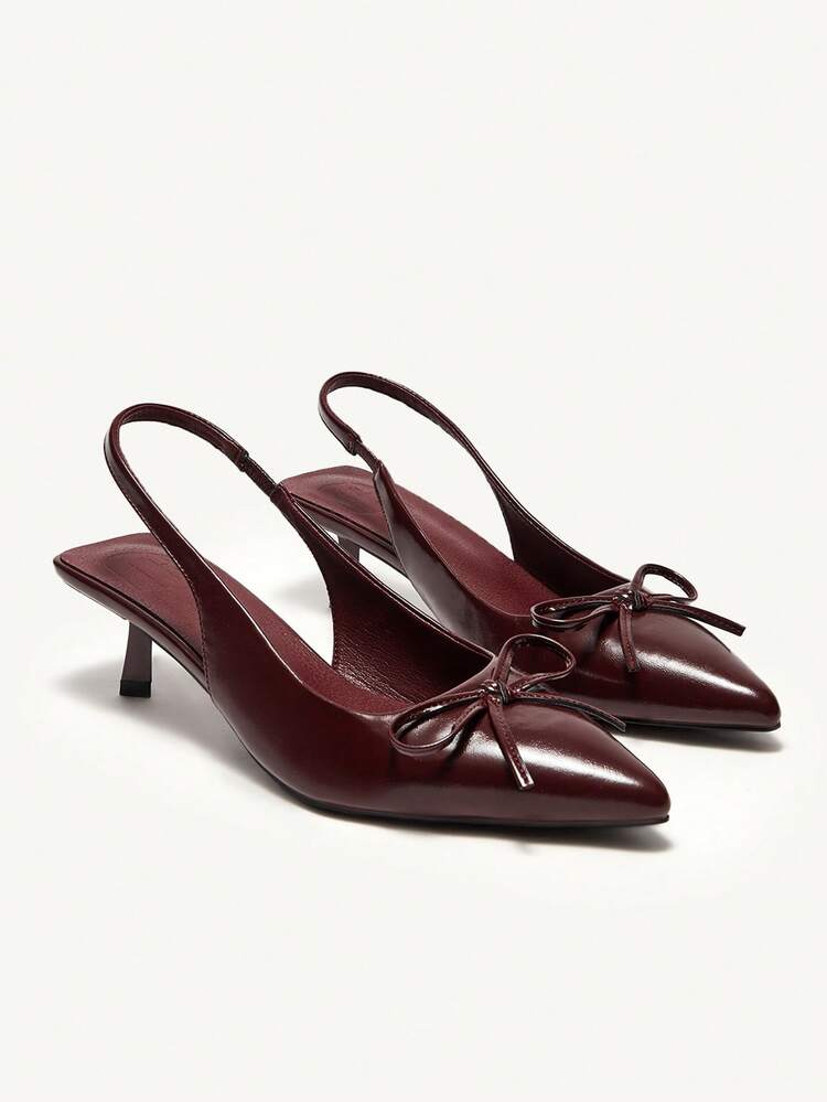 CUCCOO CHICEST Pointed Toe Stiletto Heel Bow Tie Burgundy Women's High Heel Pumps, Elegant Vintage Style For Formal Occasions For Christmas Elegant Shoes Wedding Shoes Summer Shoes Bride Shoes