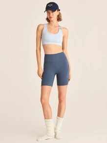 SHEIN Sports 女士纯色交叉简约运动胸罩，休闲时尚，适合日常穿着 - 灰色 - 查看 3