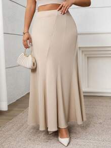 Vionelle 大码优雅休闲通勤度假纯色不对称 A 字长裙，春夏