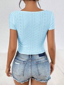 SHEIN Essnce Women's Short Sleeve V-Neck Solid Color Simple T-Shirt, Casual Daily Wear