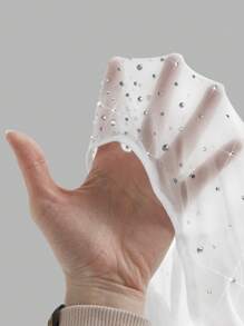 SHEIN ICON 立领镂空水钻与网眼拼布短款挂脖领上衣 - 白色 - 查看 5